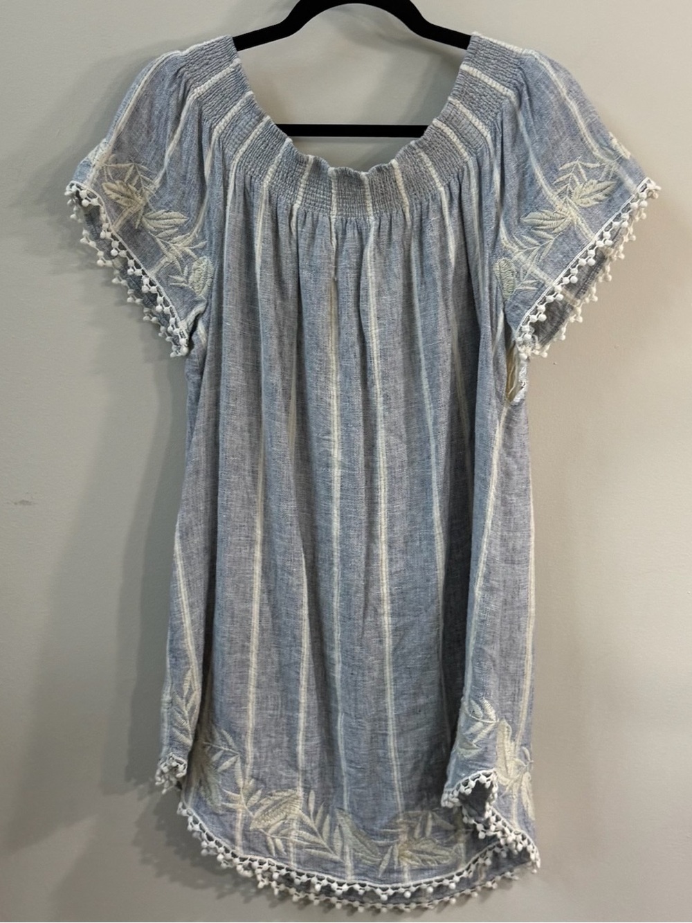 Merona Blue Stripe Embroidered Short Sleeve Blouse Size XXL